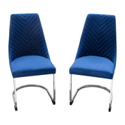 Vogue Set of (2) Dining Chairs in Navy Blue Velvet with Polished Silver Metal Base by Diamond Sofa - R&R Furniture Gallery (Fountain Valley, CA)