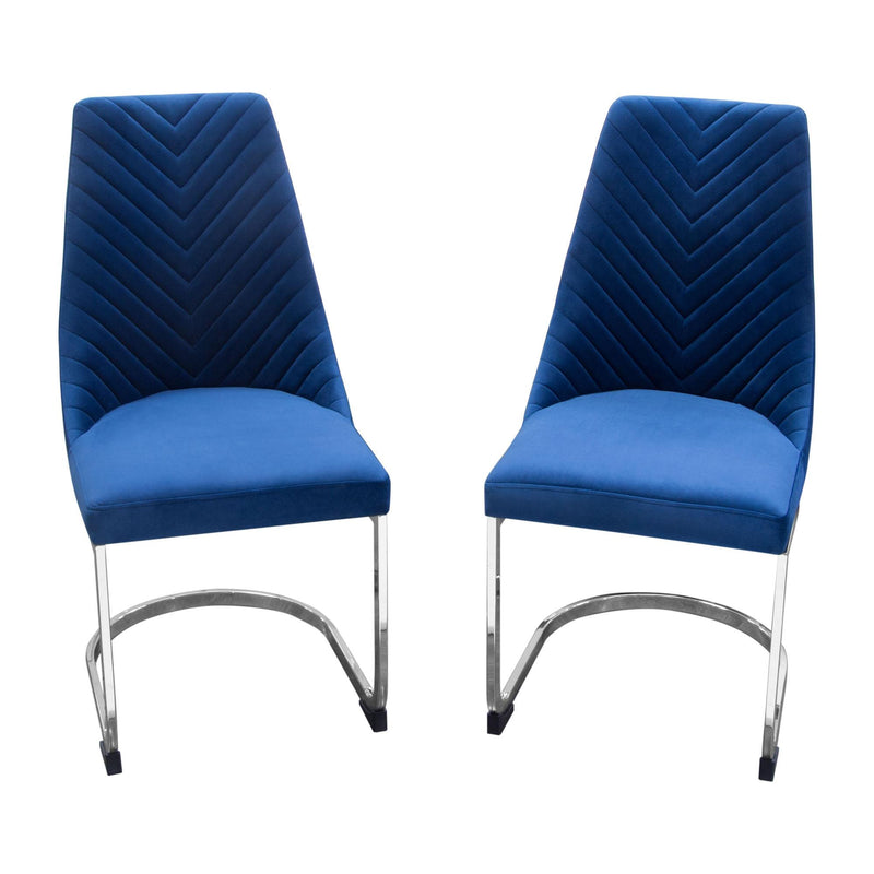 Vogue Set of (2) Dining Chairs in Navy Blue Velvet with Polished Silver Metal Base by Diamond Sofa - R&R Furniture Gallery (Fountain Valley, CA)