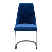 Vogue Set of (2) Dining Chairs in Navy Blue Velvet with Polished Silver Metal Base by Diamond Sofa - R&R Furniture Gallery (Fountain Valley, CA)