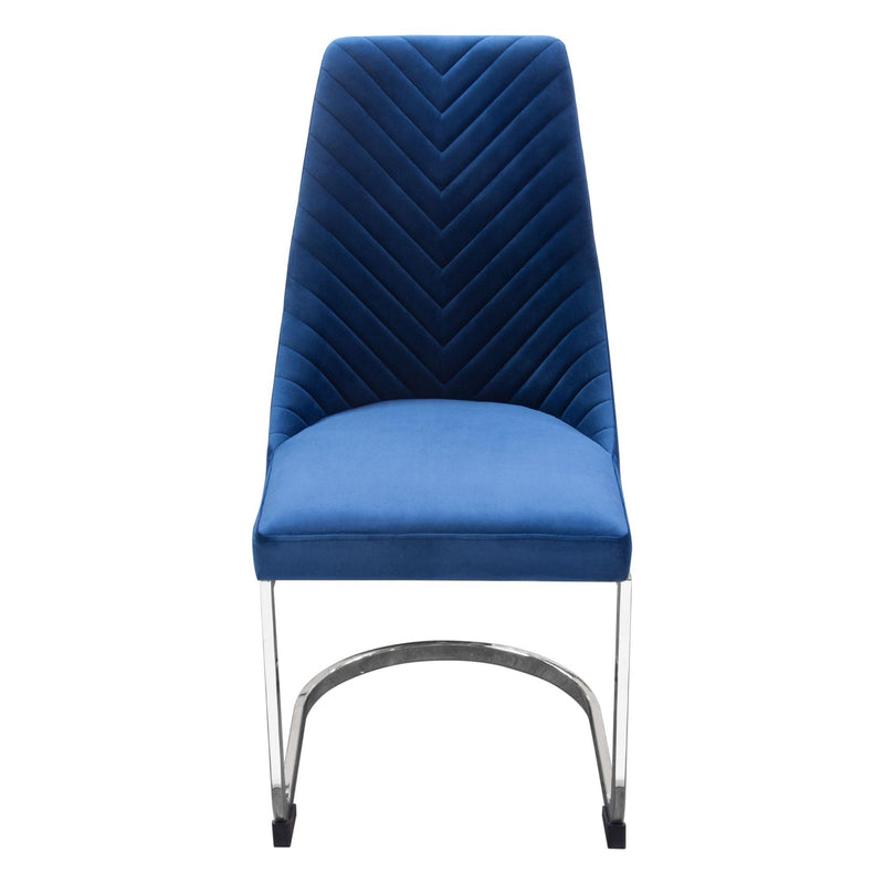 Vogue Set of (2) Dining Chairs in Navy Blue Velvet with Polished Silver Metal Base by Diamond Sofa - R&R Furniture Gallery (Fountain Valley, CA)