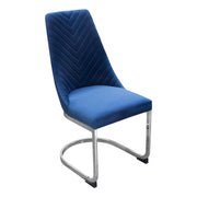 Vogue Set of (2) Dining Chairs in Navy Blue Velvet with Polished Silver Metal Base by Diamond Sofa - R&R Furniture Gallery (Fountain Valley, CA)