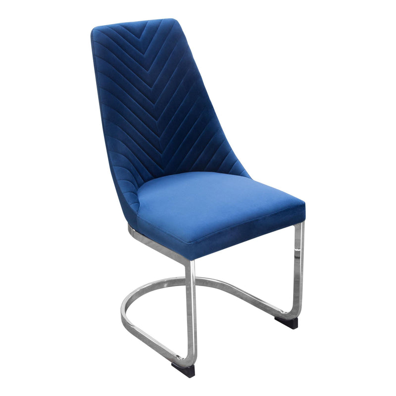 Vogue Set of (2) Dining Chairs in Navy Blue Velvet with Polished Silver Metal Base by Diamond Sofa - R&R Furniture Gallery (Fountain Valley, CA)