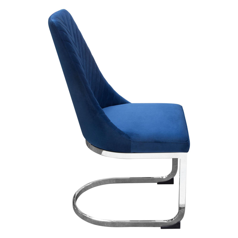 Vogue Set of (2) Dining Chairs in Navy Blue Velvet with Polished Silver Metal Base by Diamond Sofa - R&R Furniture Gallery (Fountain Valley, CA)