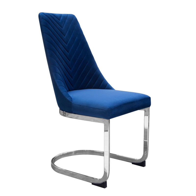 Vogue Set of (2) Dining Chairs in Navy Blue Velvet with Polished Silver Metal Base by Diamond Sofa - R&R Furniture Gallery (Fountain Valley, CA)