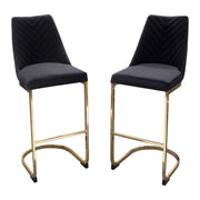 Vogue Set of (2) Bar Height Chairs in Black Velvet with Polished Gold Metal Base by Diamond Sofa - R&R Furniture Gallery (Fountain Valley, CA)