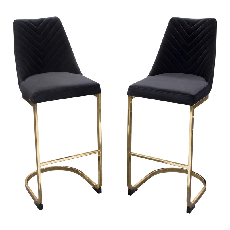 Vogue Set of (2) Bar Height Chairs in Black Velvet with Polished Gold Metal Base by Diamond Sofa - R&R Furniture Gallery (Fountain Valley, CA)