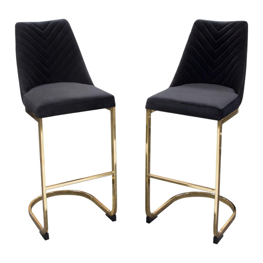 Vogue Set of (2) Bar Height Chairs in Black Velvet with Polished Gold Metal Base by Diamond Sofa - R&R Furniture Gallery (Fountain Valley, CA)