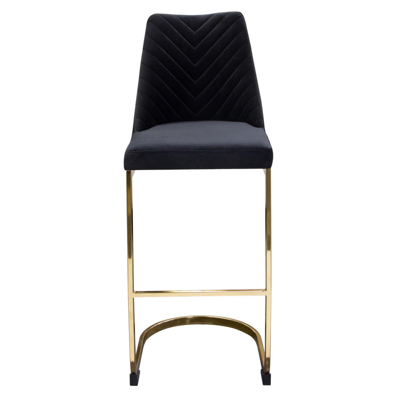 Vogue Set of (2) Bar Height Chairs in Black Velvet with Polished Gold Metal Base by Diamond Sofa - R&R Furniture Gallery (Fountain Valley, CA)