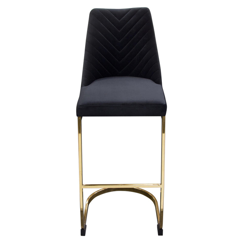 Vogue Set of (2) Bar Height Chairs in Black Velvet with Polished Gold Metal Base by Diamond Sofa - R&R Furniture Gallery (Fountain Valley, CA)