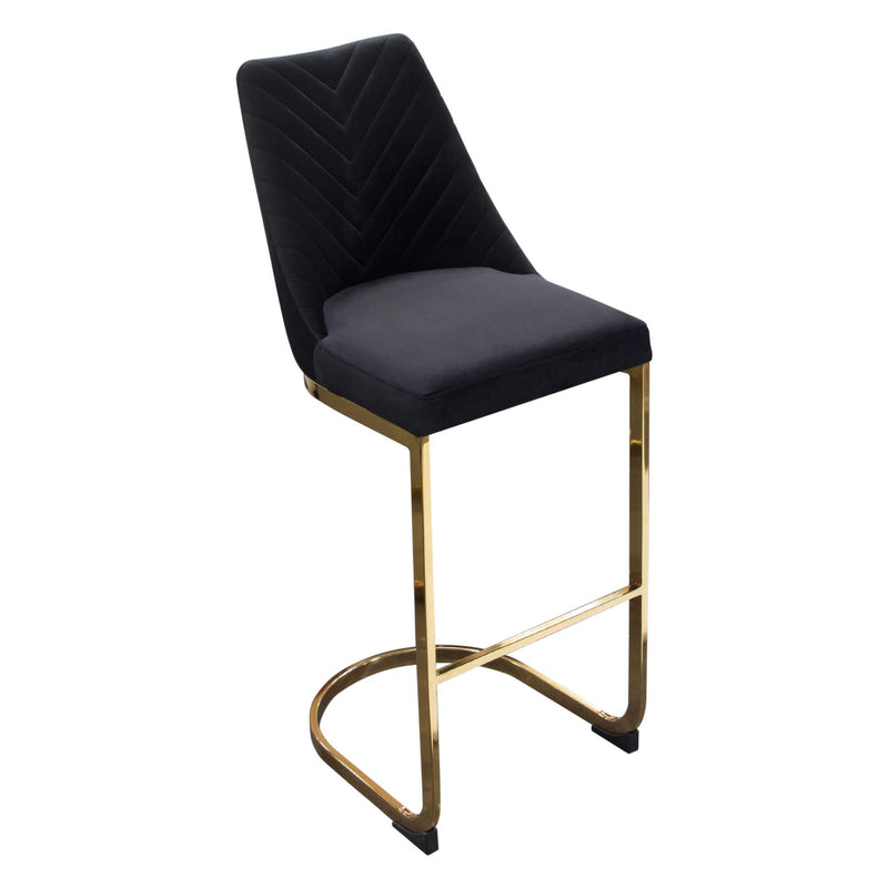 Vogue Set of (2) Bar Height Chairs in Black Velvet with Polished Gold Metal Base by Diamond Sofa - R&R Furniture Gallery (Fountain Valley, CA)