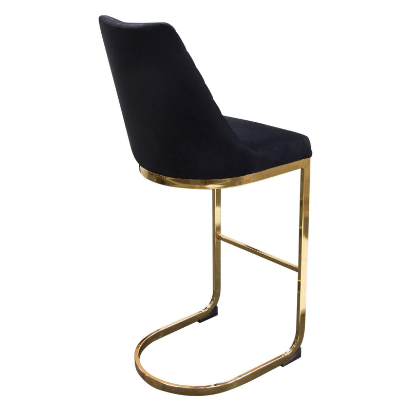 Vogue Set of (2) Bar Height Chairs in Black Velvet with Polished Gold Metal Base by Diamond Sofa - R&R Furniture Gallery (Fountain Valley, CA)