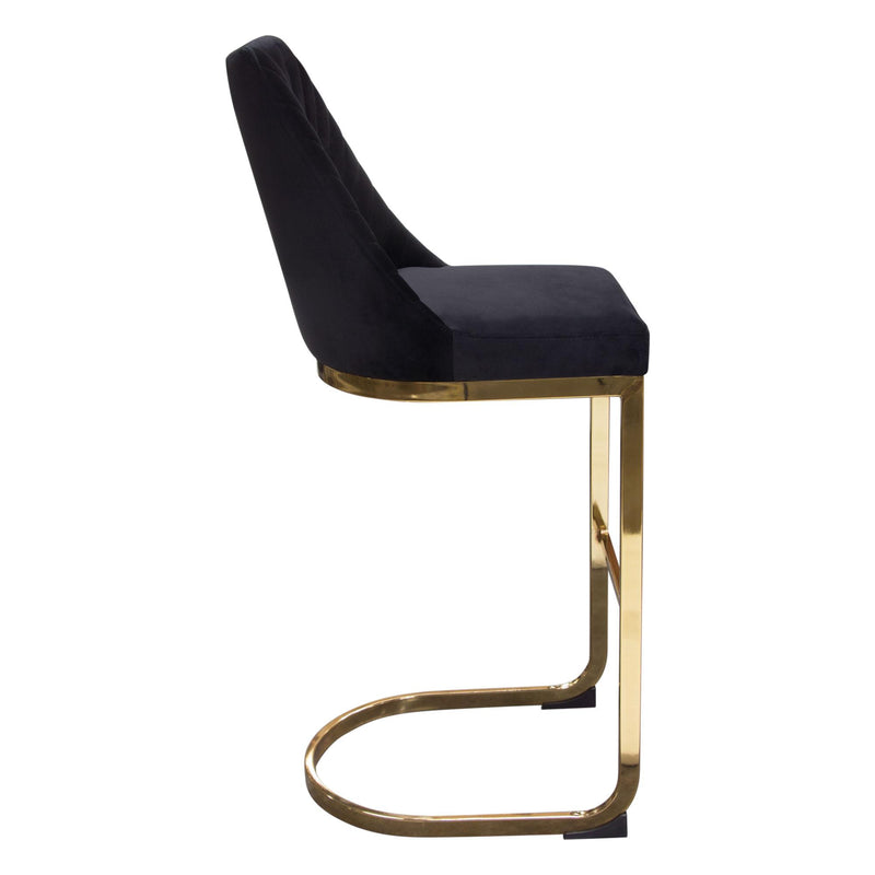 Vogue Set of (2) Bar Height Chairs in Black Velvet with Polished Gold Metal Base by Diamond Sofa - R&R Furniture Gallery (Fountain Valley, CA)
