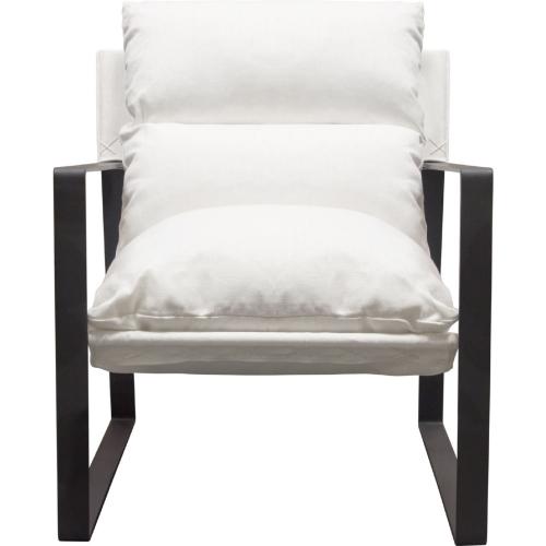 Miller Sling Accent Chair in White Linen Fabric w/ Black Powder Coated Metal Frame