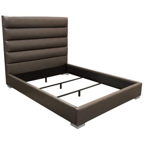 Bardot Channel Tufted Eastern King Bed in Elephant Grey Leatherette