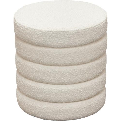 Helix Round Accent Ottoman in Ivory Boucle fabric