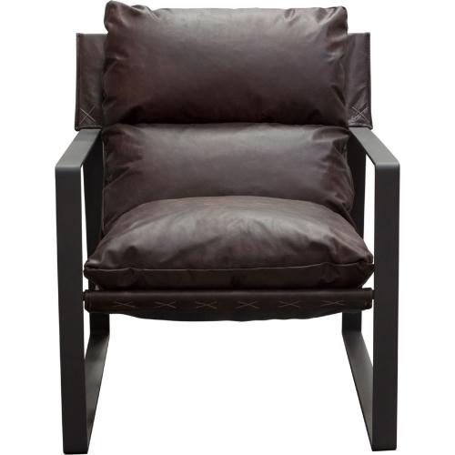 Miller Sling Accent Chair in Genuine Chocolate Leather w/ Black Powder Coated Metal Frame