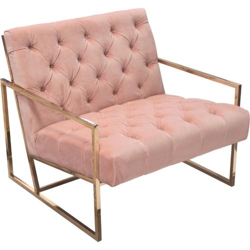 Luxe Accent Chair in Blush Pink Tufted Velvet Fabric with Polished Gold Stainless Steel Frame