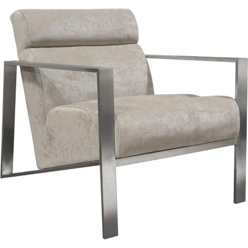 La Brea Accent Chair in Champagne Fabric with Brushed Stainless Steel Frame