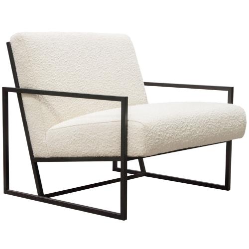 Luxe Accent Chair in Bone Boucle Textured Fabric with Black Powder Coat Frame