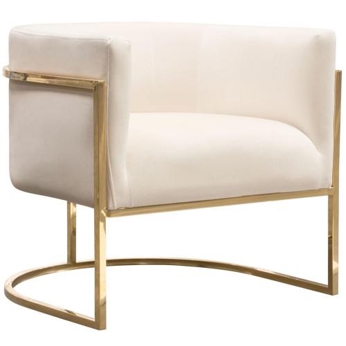 Pandora Accent Chair in Cream Velvet with Polished Gold Stainless Steel Frame