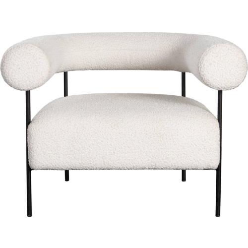 District Accent Chair in Ivory Boucle Fabric w/ Black Metal Frame