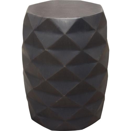 Fig Solid Mango Wood Accent Table in Grey Finish w/ Geometric Motif