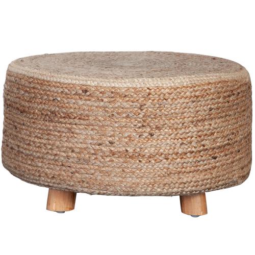 Round Accent Stool in Natural Jute Fiber w/ Wood Legs