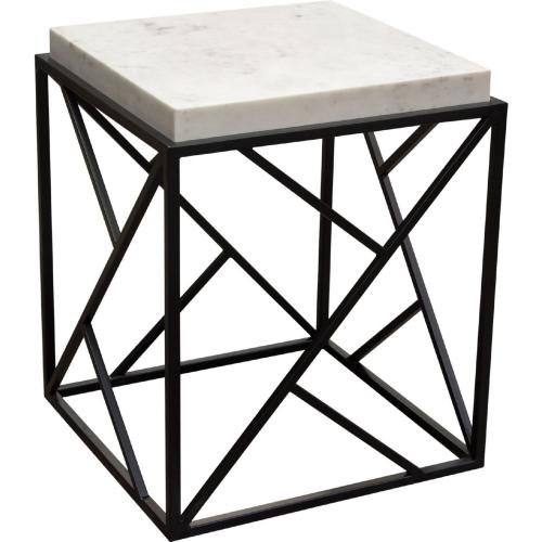 Plymouth Square Accent Table w/ Genuine Grey Marble Top & Black Metal Base