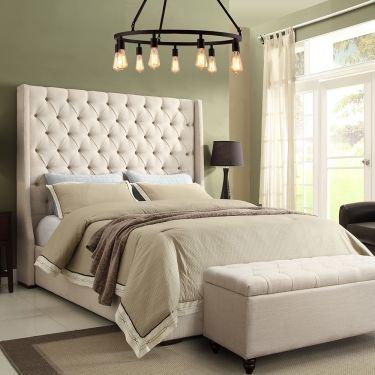 Park Avenue California King Tufted Bed with Vintage Wing in Desert Sand Linen