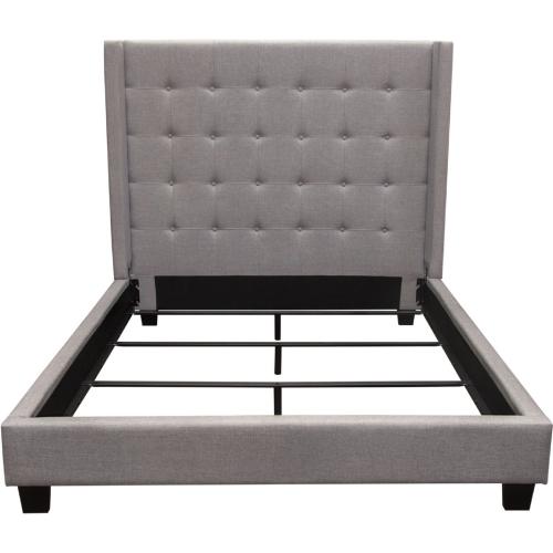 Madison Ave Tufted Wing Eastern King Bed in Light Grey Button Tufted Fabric