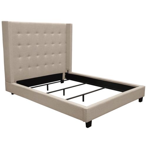 Madison Ave Tufted Wing Eastern King Bed in Sand Button Tufted Fabric