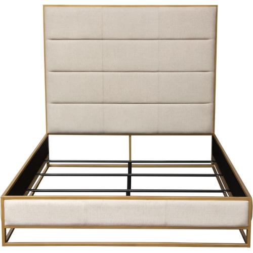 Empire Queen Bed in Sand Fabric with Hand brushed Gold Metal Frame