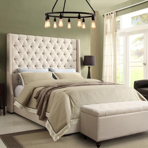 Park Avenue Eastern King Tufted Bed with Vintage Wing in Desert Sand Linen