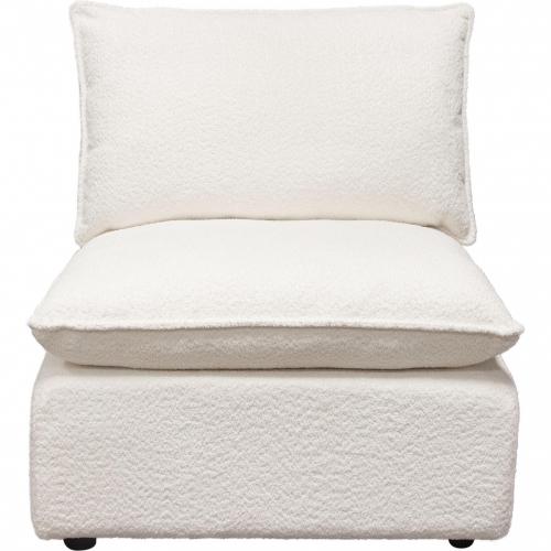 Ivy Armless Chair in White Faux Shearling w/ Feather Down Seating