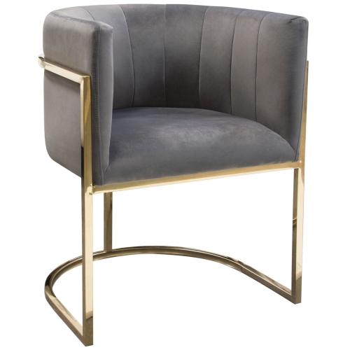 Pandora Dining Chair in Grey Velvet with Polished Gold Frame