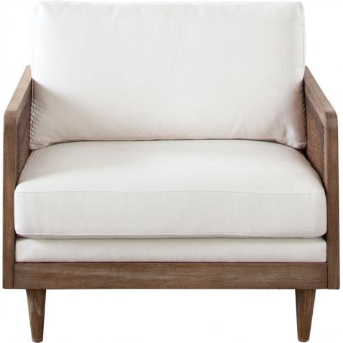 Piper Chair in White Linen Fabric w/ Natural Rattan
