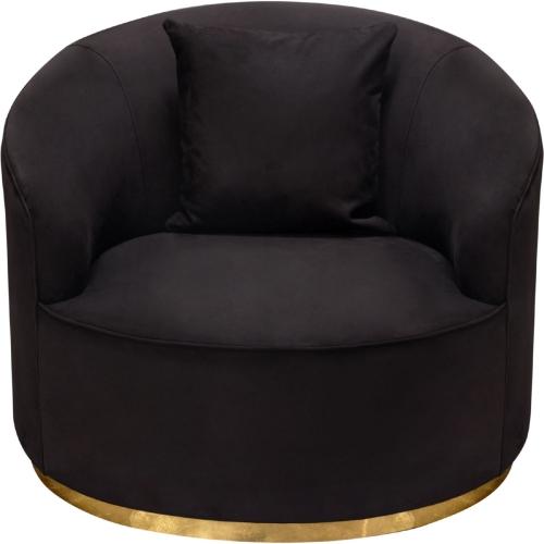 Raven Chair in Black Suede Velvet w/ Brushed Gold Accent Trim