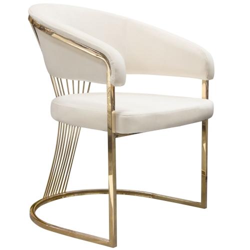 Solstice Dining Chair in Cream Velvet w/ Polished Gold Metal Frame