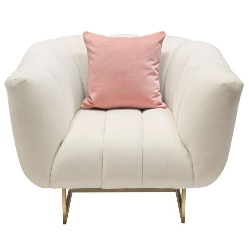Venus Cream Fabric Chair w/ Contrasting Pillows & Gold Finished Metal Base