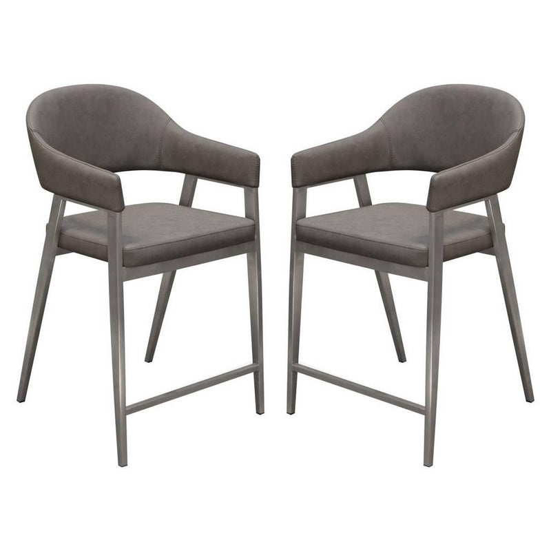 Adele Set of Two Counter Height Chairs in Grey Leatherette w/ Brushed Stainless Steel Leg
