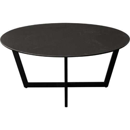 Onyx Round Cocktail Table w/ Black Ceramic Glass Top & Black Metal Leg