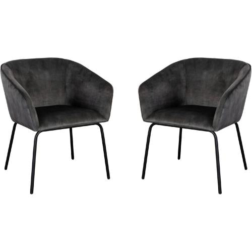 Avery Set of (2) Dining Chairs in Textured Grey Velvet w/ Black Metal Leg