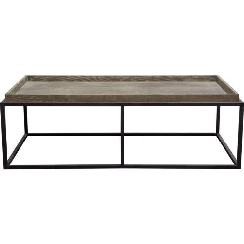 Lex Rectangle Cocktail Table in Rustic Oak Veneer Finish Top w/ Black Powder Coated Metal Base