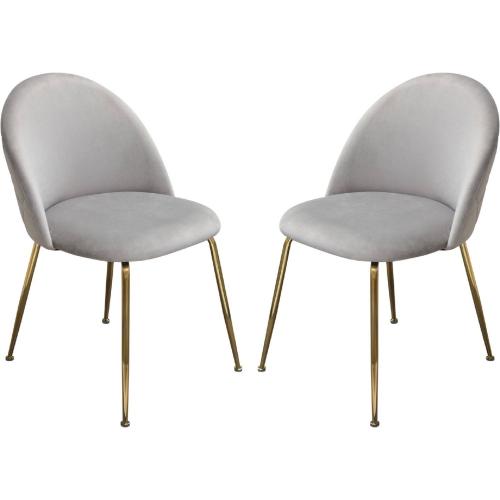 Lilly Set of (2) Dining Chairs in Grey Velvet w/ Brushed Gold Metal Legs