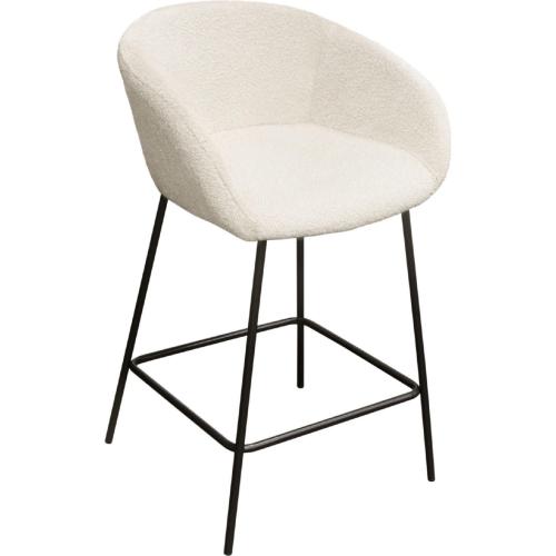 Set of (2) Skyler Counter Height Chairs in Ivory Boucle Fabric w/ Black Metal Frame