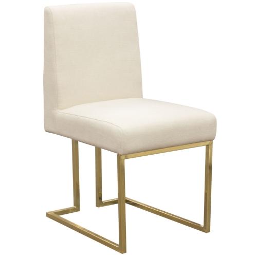 Set of (2) Skyline Dining Chairs in Cream Fabric w/ Polished Gold Metal Frame