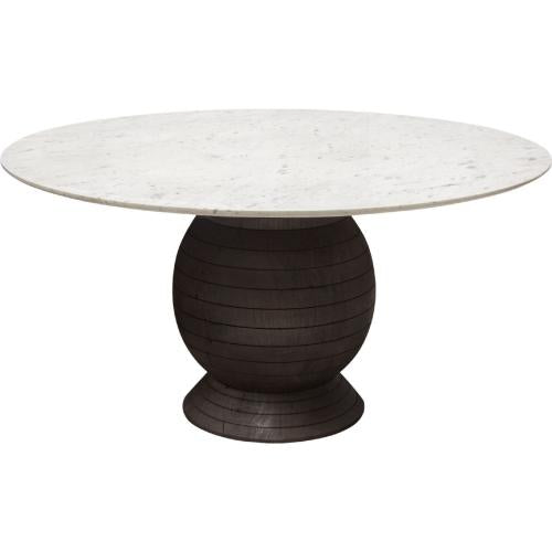 Ashe Round Dining Table w/ Genuine White Marble Top and Solid Acacia Wood Base in Espresso Finish