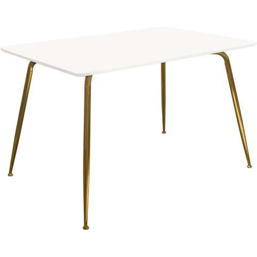 Chance White Lacquer Top Rectangular Dining Table w/ Brushed Gold Metal Legs