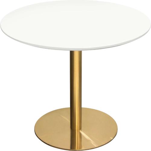 Stella 36" Round Dining Table w/ White Lacquer Top and Brushed Gold Metal Base