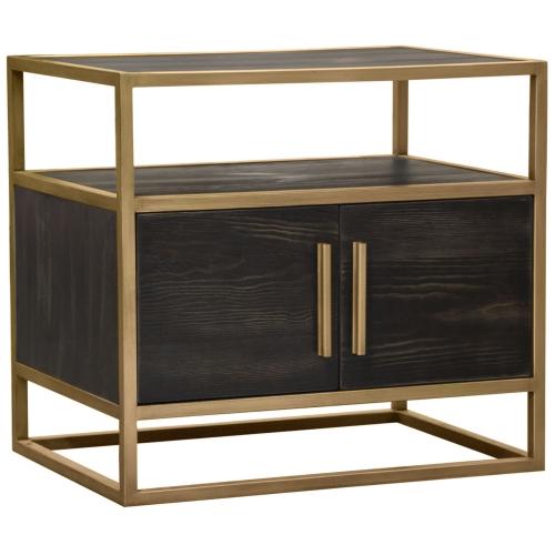 Empire 2-Door End Table in Dark Brown Veneer w/ Hand brushed Gold Metal Frame